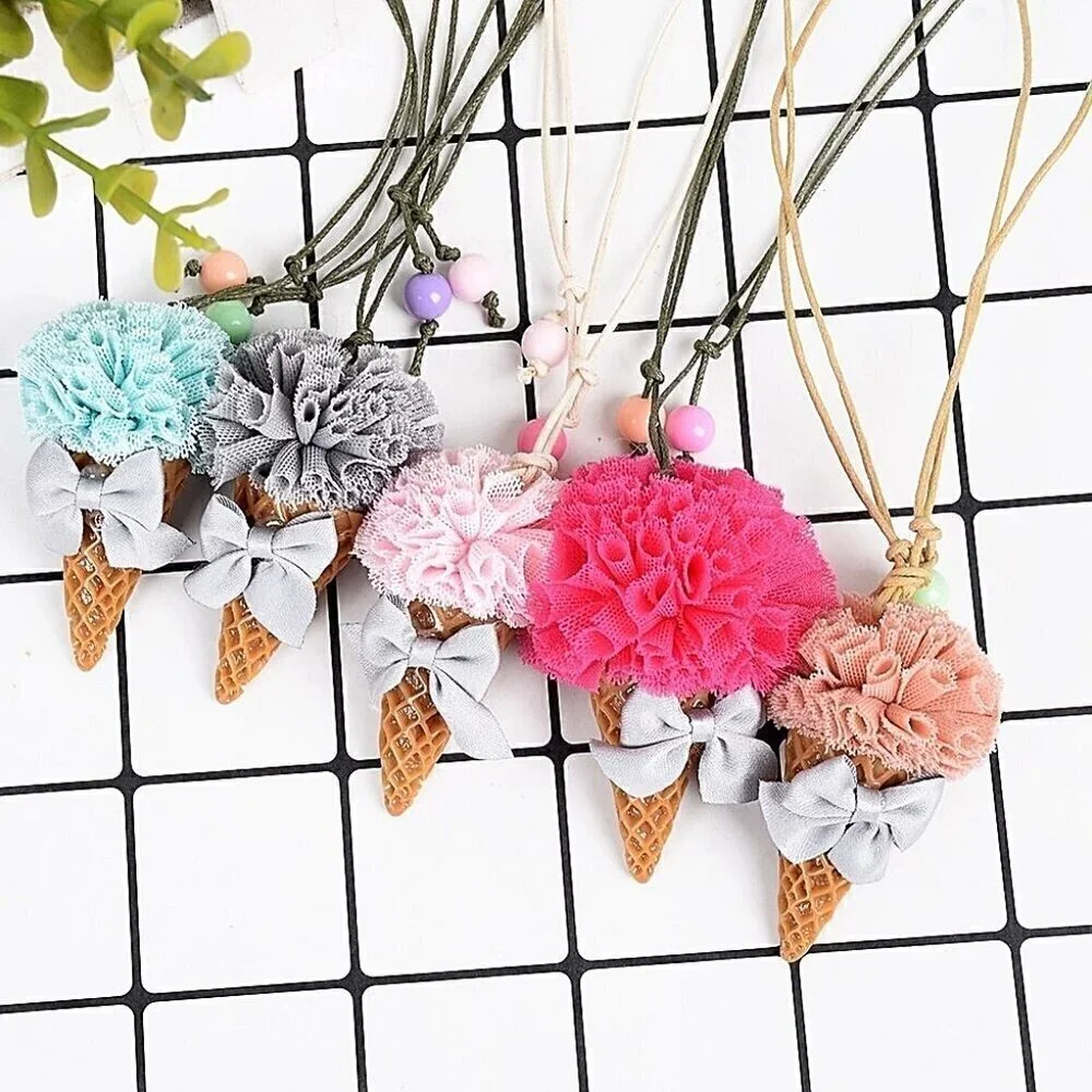 Handmade Girls Dressy Casual Pink Lace Ice Cream Necklace